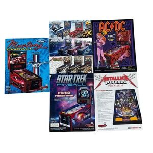 Stern Pinball Promo Flyer Lot 5pc Mustang Star Trek AC/DC Metallica Excellent